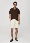 Mango Textured Cotton Polo Shirt Coffee