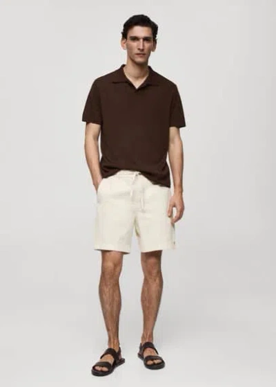 Mango Textured Cotton Polo Shirt Coffee In Café