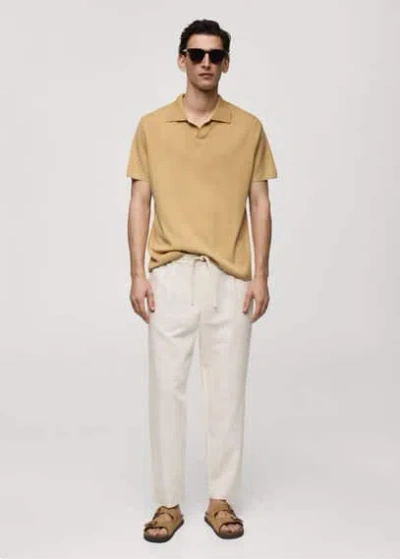 Mango Textured Cotton Polo Shirt Mustard In Moutarde