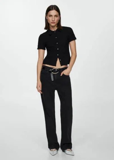 Mango Textured Cotton T-shirt Black In Noir