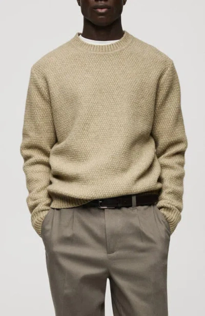 Mango Textured Crewneck Sweater In Brown
