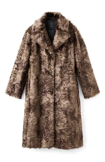 Mango Textured Faux Fur Coat In Brown