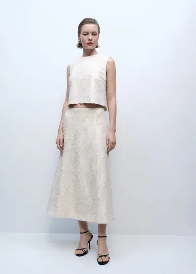 Mango Textured Flared Skirt Off White In Blanc Cassé