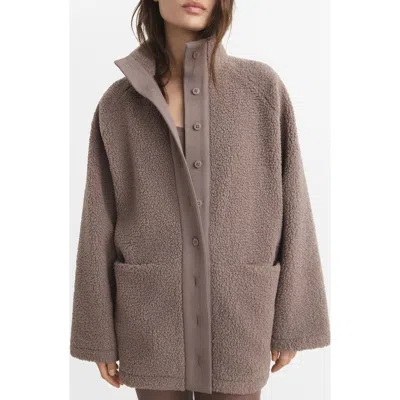 Mango Textured Fleece Cardigan In Brown