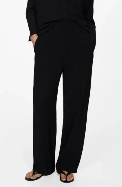 Mango Textured Flowy Pants In Black