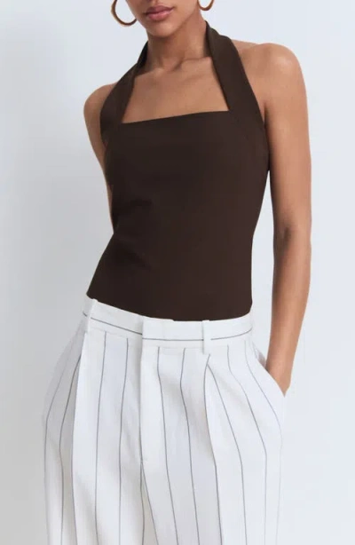 Mango Textured Halter Top In Brown