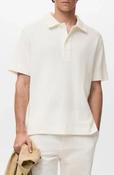 Mango Textured Knit Polo In White