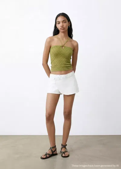 Mango Textured Knit Top In Green