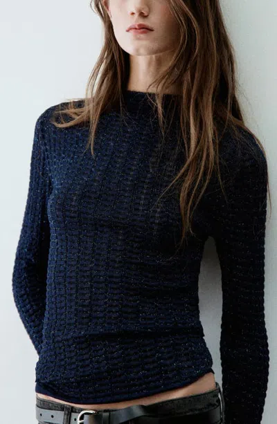 Mango Textured Metallic Sweater In Blue