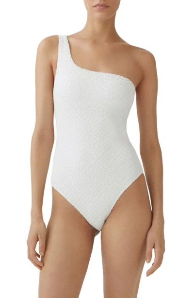 Mango Textured One-shoulder One-piece Swimsuit In White