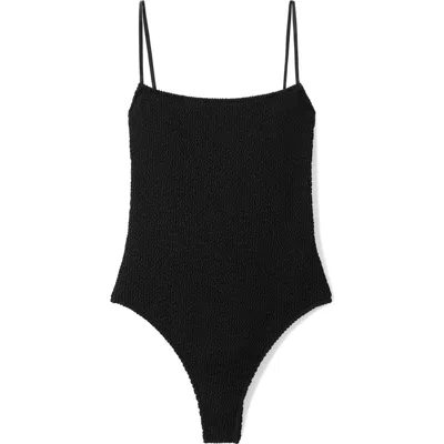 Mango Textured One-piece Swimsuit In Black