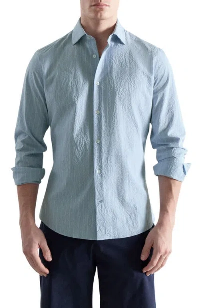 Mango Textured Pinstripe Button-up Shirt In Blue