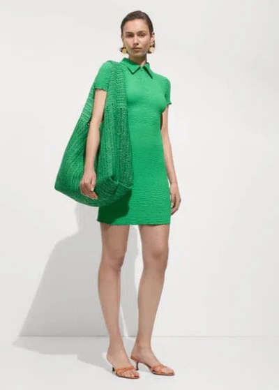 Mango Textured Polo-neck Dress Green
