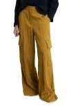 Mango Textured Satin Cargo Pants In Olive