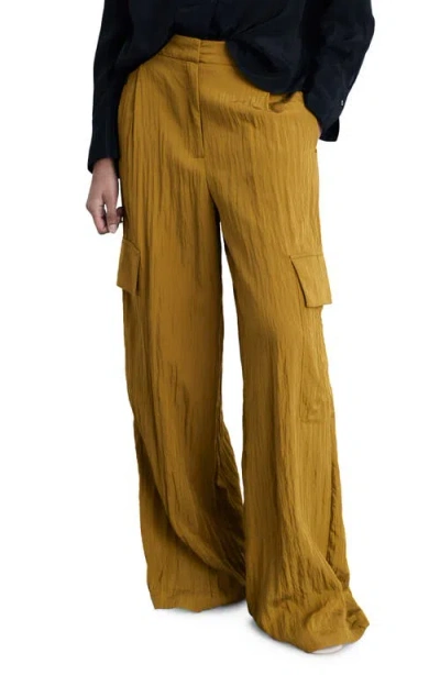 Mango Textured Satin Cargo Pants In Olive