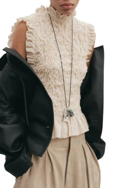 Mango Textured Sleeveless Top In Nude