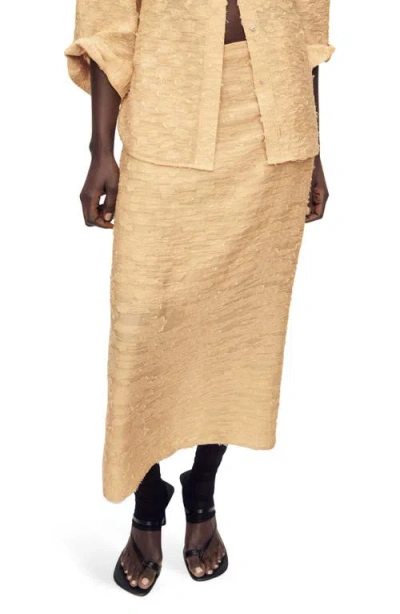 Mango Textured Straight Midi Skirt In Yellow