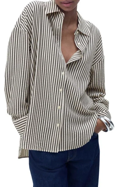 Mango Textured Stripe Button-up Shirt In White