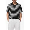 Mango Textured Stripe Johnny Collar Polo In Black