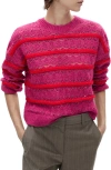Mango Textured Stripe Openwork Sweater In Pastel Pink