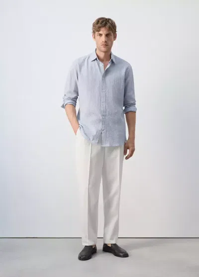 Mango Textured Striped Seersucker Shirt In Blue