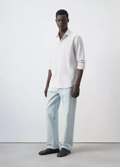 Mango Textured Striped Seersucker Shirt In Pale Pink