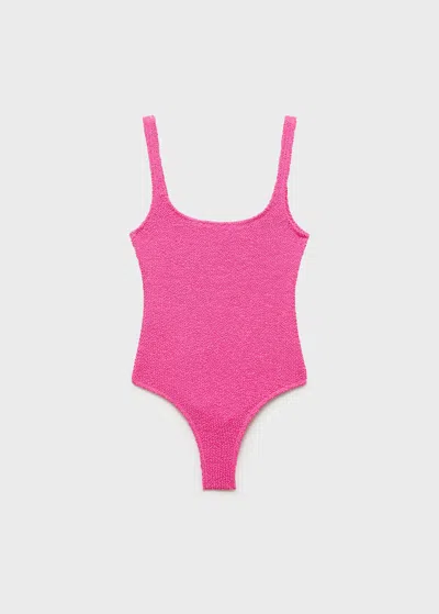 Mango Maillot De Bain Texturé Rose - Femme - Xs -