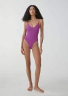 Mango Textured Swimsuit With Adjustable Straps Purple In Purple