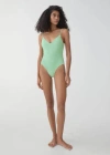 Mango Textured Swimsuit With Adjustable Straps Turquoise In Turquoise