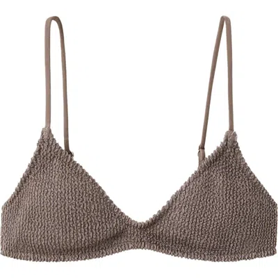 Mango Textured Triangle Bikini Top In Brown