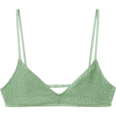 Mango Textured Triangle Bikini Top In Green