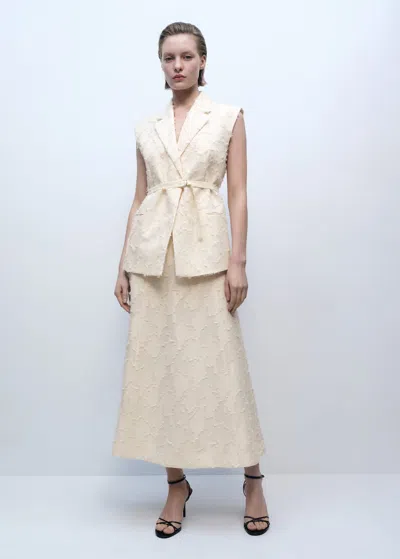 Mango Textured Waistcoat With Belt Off White