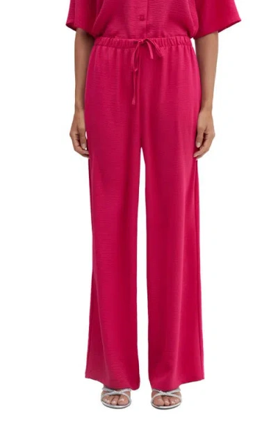 Mango Textured Wide Leg Drawstring Pants In Bright Pink