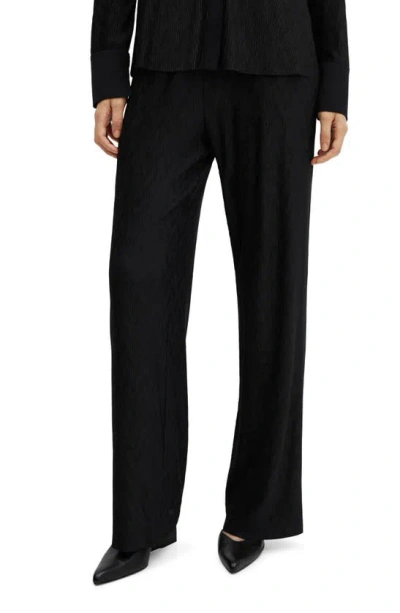 Mango Textured Wide Leg Pants In Black