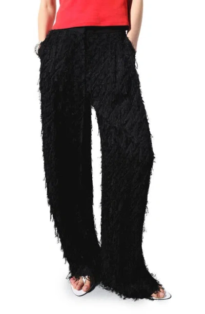 Mango Textured Yarn Straight Leg Pants In Black