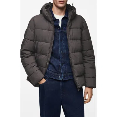 Mango Thermoregulating Water Repellent Hooded Puffer Jacket In Gray