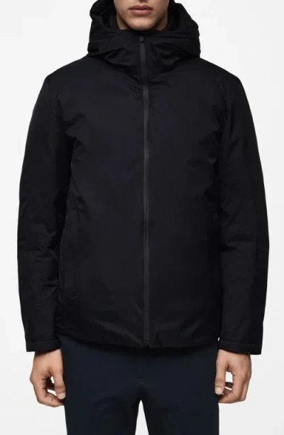 Mango Thermoregulating Waterproof Hooded Jacket In Dark Navy