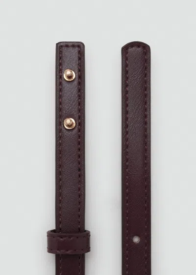 Mango Ceinture Fine Détail Métallique Bordeaux - Femme - S -  In Burgundy