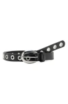 Mango Thin Eyelets Belt In Black