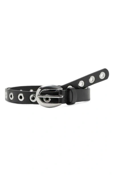 Mango Thin Eyelets Belt In Black