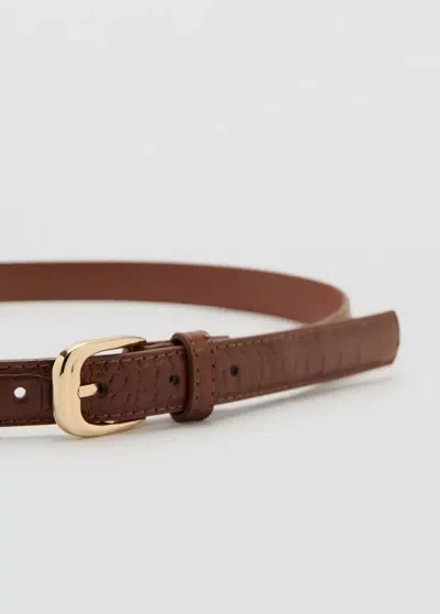 Mango Thin Faux Crocodile Leather Belt In Brown