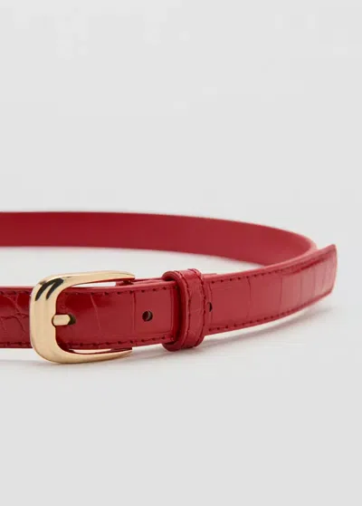Mango Thin Faux Crocodile Leather Belt In Red