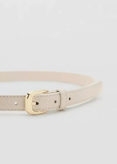 Mango Thin Faux Crocodile Leather Belt In Sand