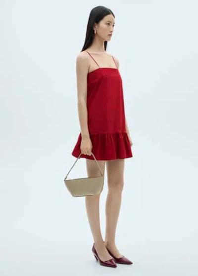 Mango Thin Straps Ruffle Dress Red