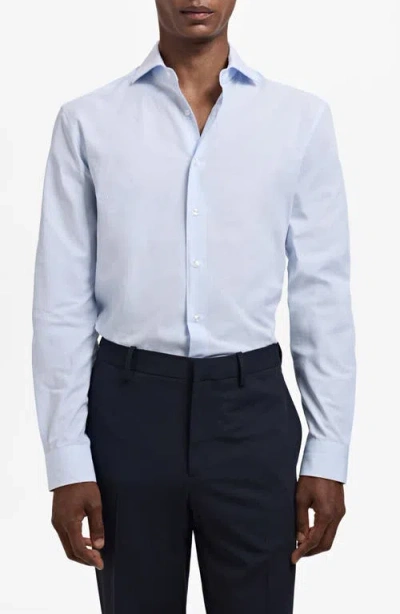 Mango Thousand Stripe Slim Fit Button Down Shirt In Blue