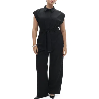 Mango Tie Belt Jumpsuit In Black