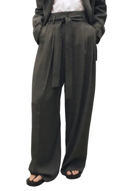 Mango Tie Belt Pleat Front Wide Leg Pants