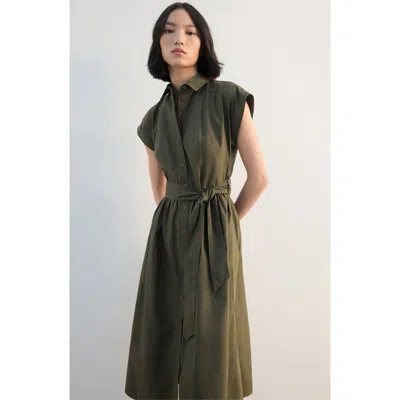 Mango Tie Belt Shirtdress In Green