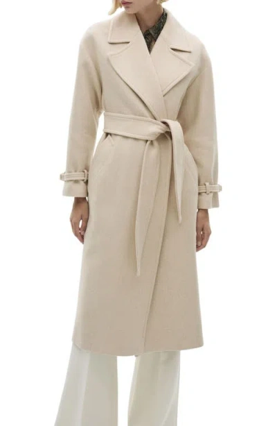 Mango Tie Belt Wool Blend Coat In Light,pastel Gray
