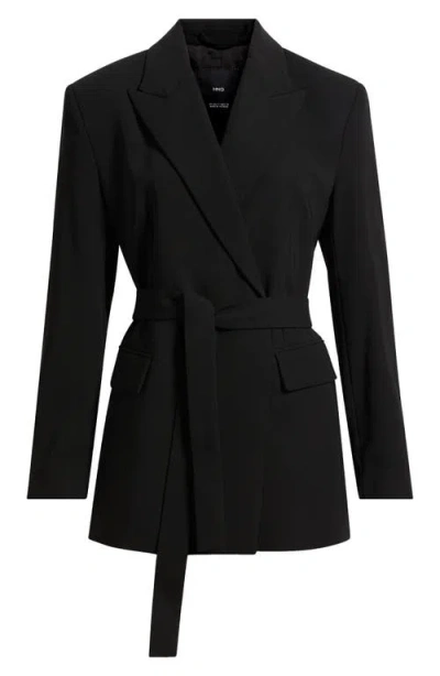 Mango Tie Blazer In Black
